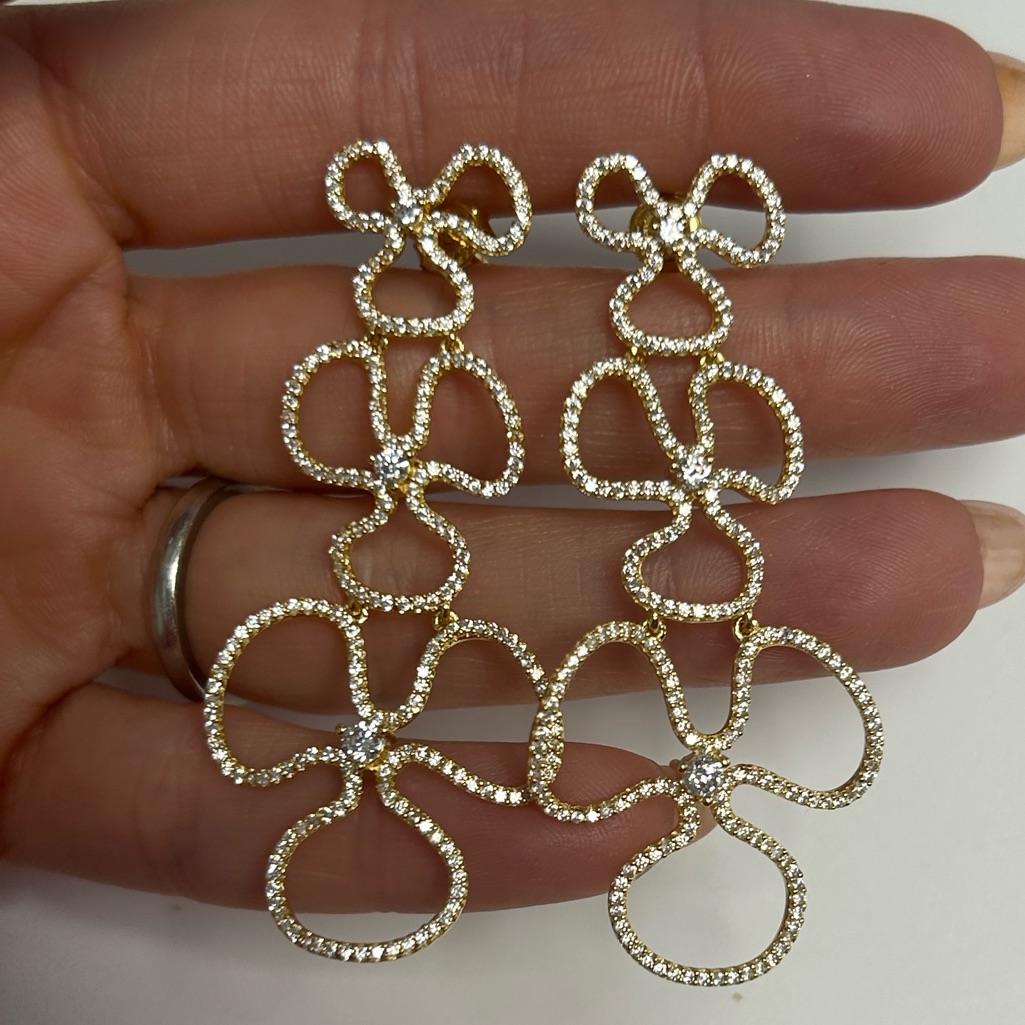 Suzy Levian Yellow Sterling Silver White Cz Floral Dangle Earrings Nwt